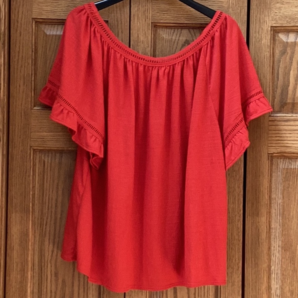 Women's Red Ruffle Sleeve Top - Picture 3 of 14